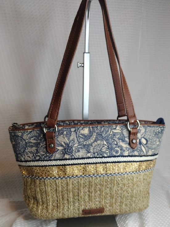 Sakroots Handbags - Sakroots Ellis Straw Small Satchel With Blue Flowers